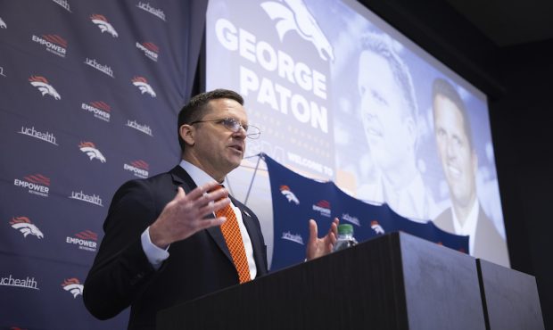 Denver Broncos general manager George Paton during a press conference at UCHealth Training Center i...
