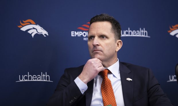 Denver Broncos general manager George Paton during a press conference at UCHealth Training Center i...