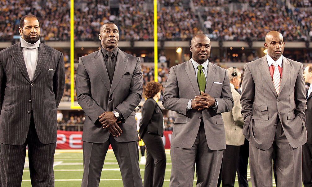 Pro Football Hall of Fame Class of 2011 members (L-R) Richard Dent, Shannon Sharpe, Marshall Faulk ...