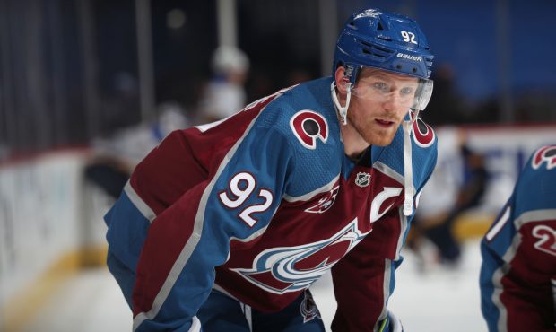 DENVER, COLORADO - JANUARY 15: Gabriel Landeskog #92 of the Colorado Avalanche skates prior to the ...