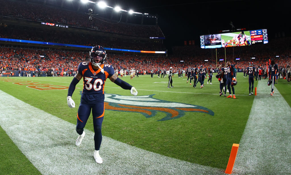 Caden Sterns #30 of the Denver Broncos...