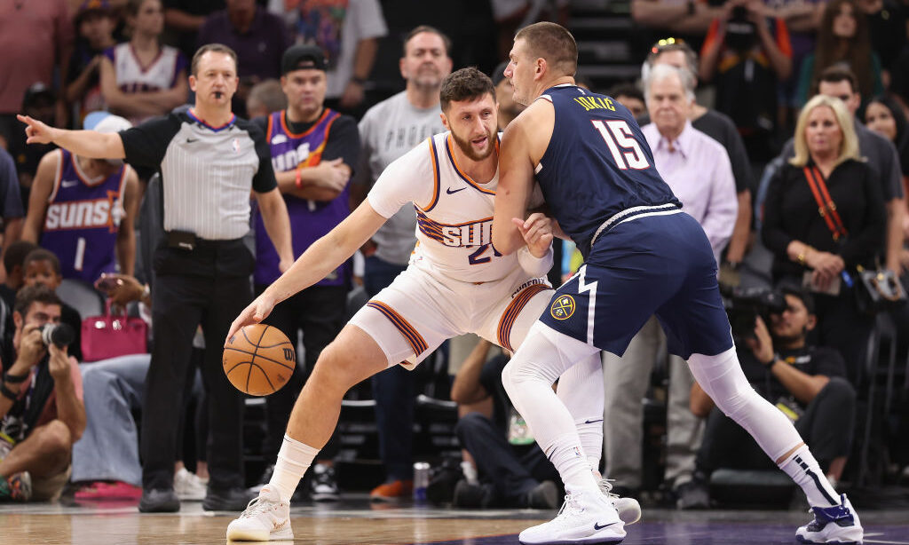 Nikola Jokic #15 of the Denver Nuggets...