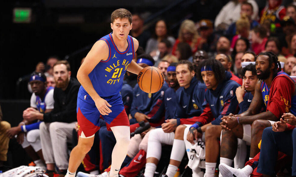 Collin Gillespie #21 of the Denver Nuggets...