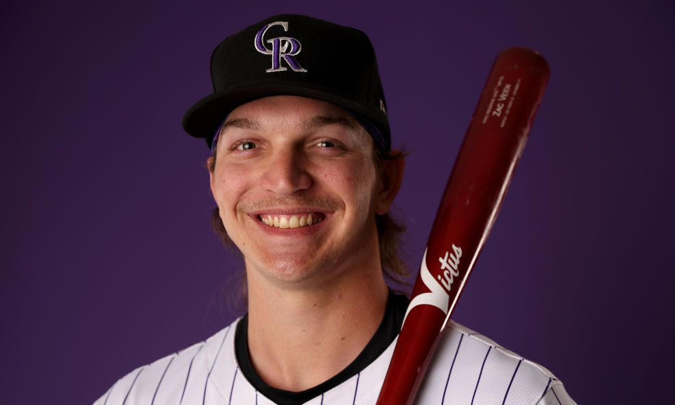 SCOTTSDALE, ARIZONA - FEBRUARY 22: Zac Veen #73 of the Colorado Rockies poses for a portrait during...