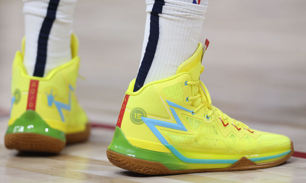 SpongeBob shoes worn by Nikola Jokic #15 of the Denver Nuggets...