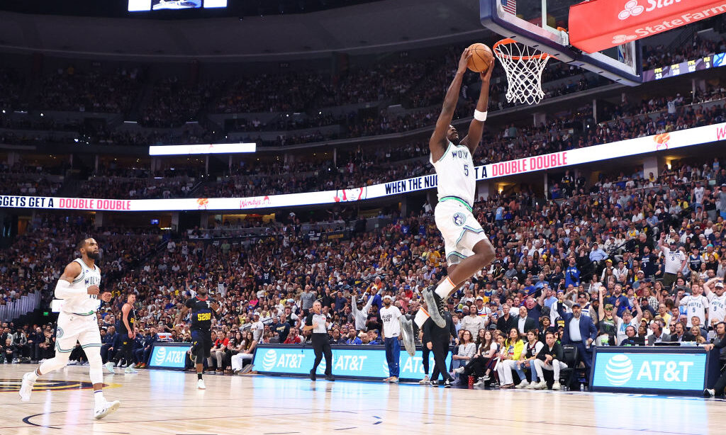 Anthony Edwards #5 of the Minnesota Timberwolves shoots the ball during the third quarter against t...