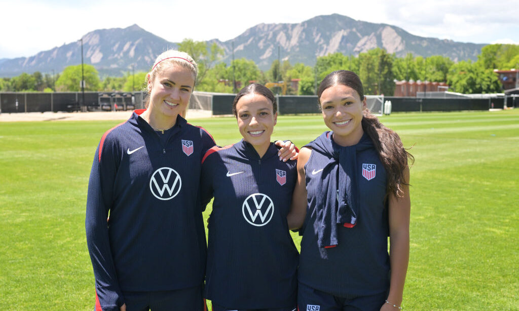 The Colorado native trio Lindsey Horan, left, Mallory Swanson, center, and Sophia Smith...