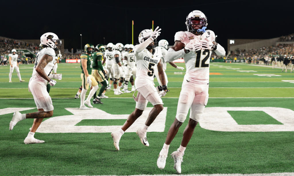 Travis Hunter #12 of the Colorado Buffaloes...