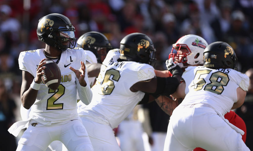 Quarterback Shedeur Sanders #2 of the Colorado Buffaloes...