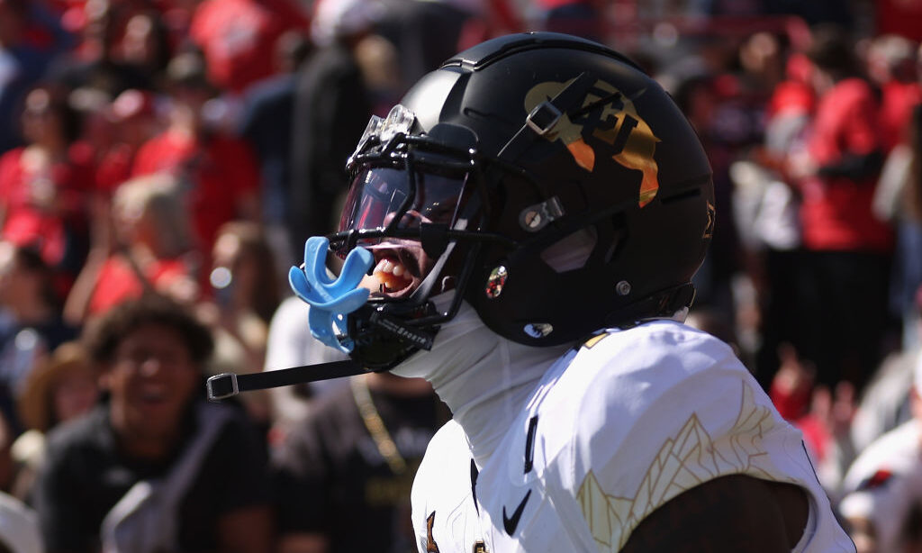 Travis Hunter #12 of the Colorado Buffaloes takes the field for the NCAAF game against the Arizona ...