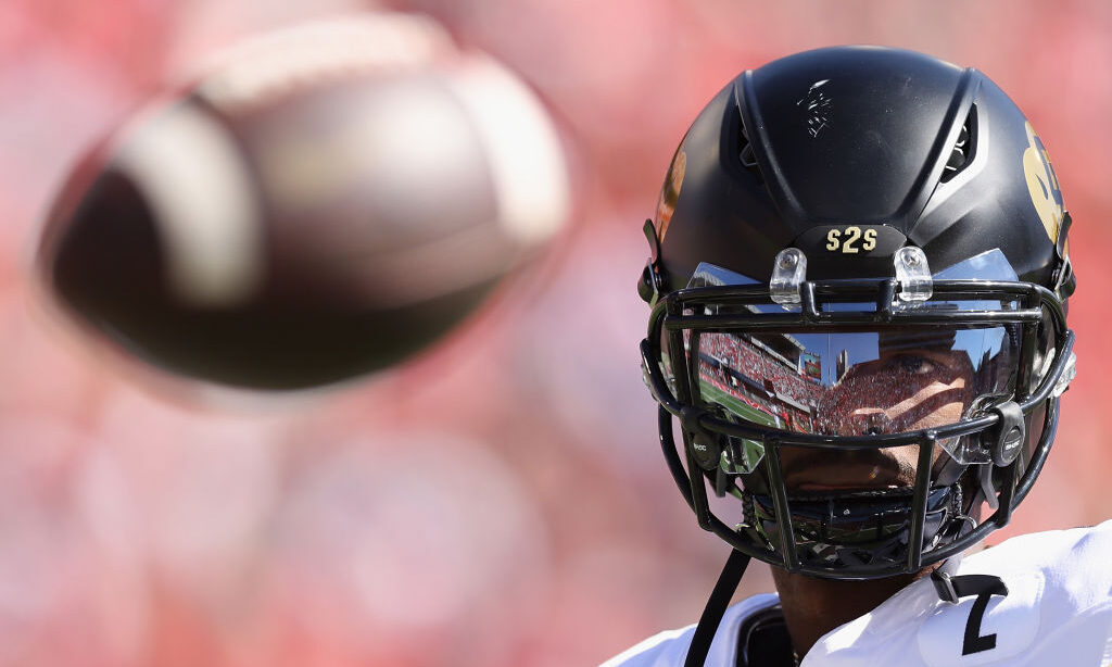 Quarterback Shedeur Sanders #2 of the Colorado Buffaloes during the NCAAF game at Arizona Stadium o...