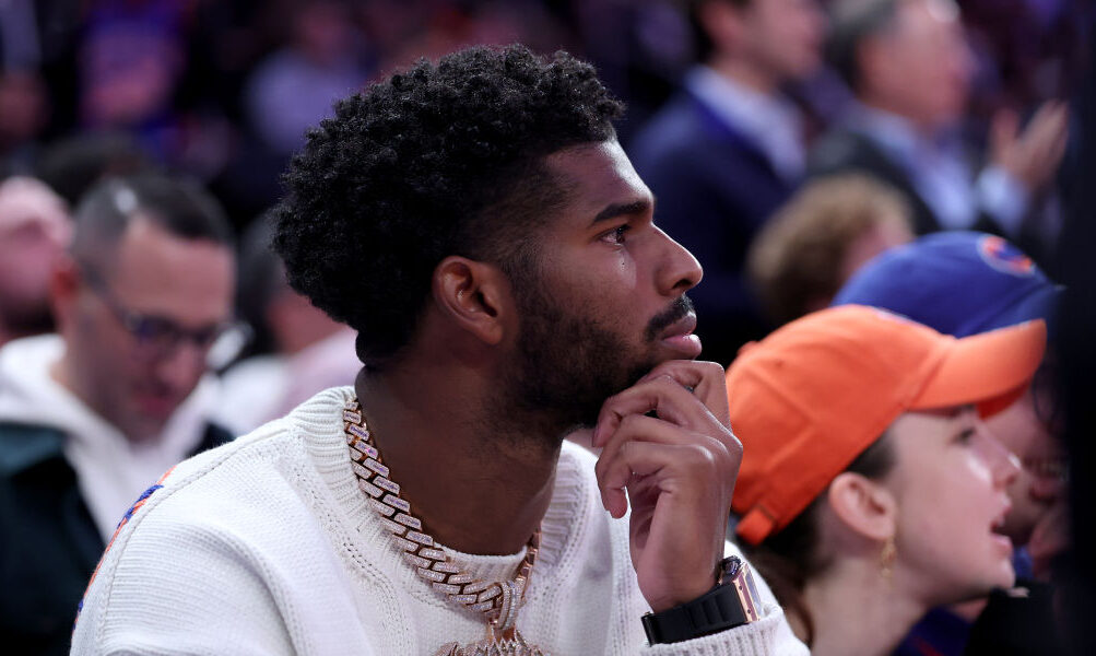 Shedeur Sanders attends the quarterfinal game of the Emirates NBA Cup between the New York Knicks a...