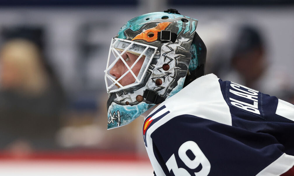 Mackenzie Blackwood #39 of the Colorado Avalanche tends goal against the Nashville Predators in the...