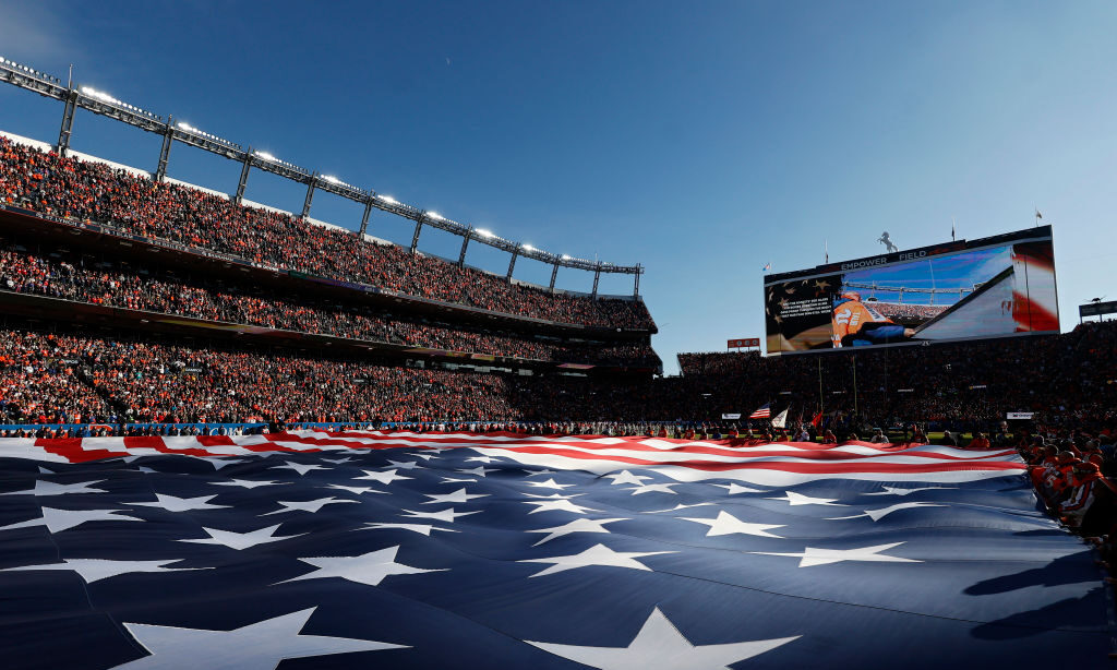 A general view during the national anthem before the game between the Kansas City Chiefs and the De...