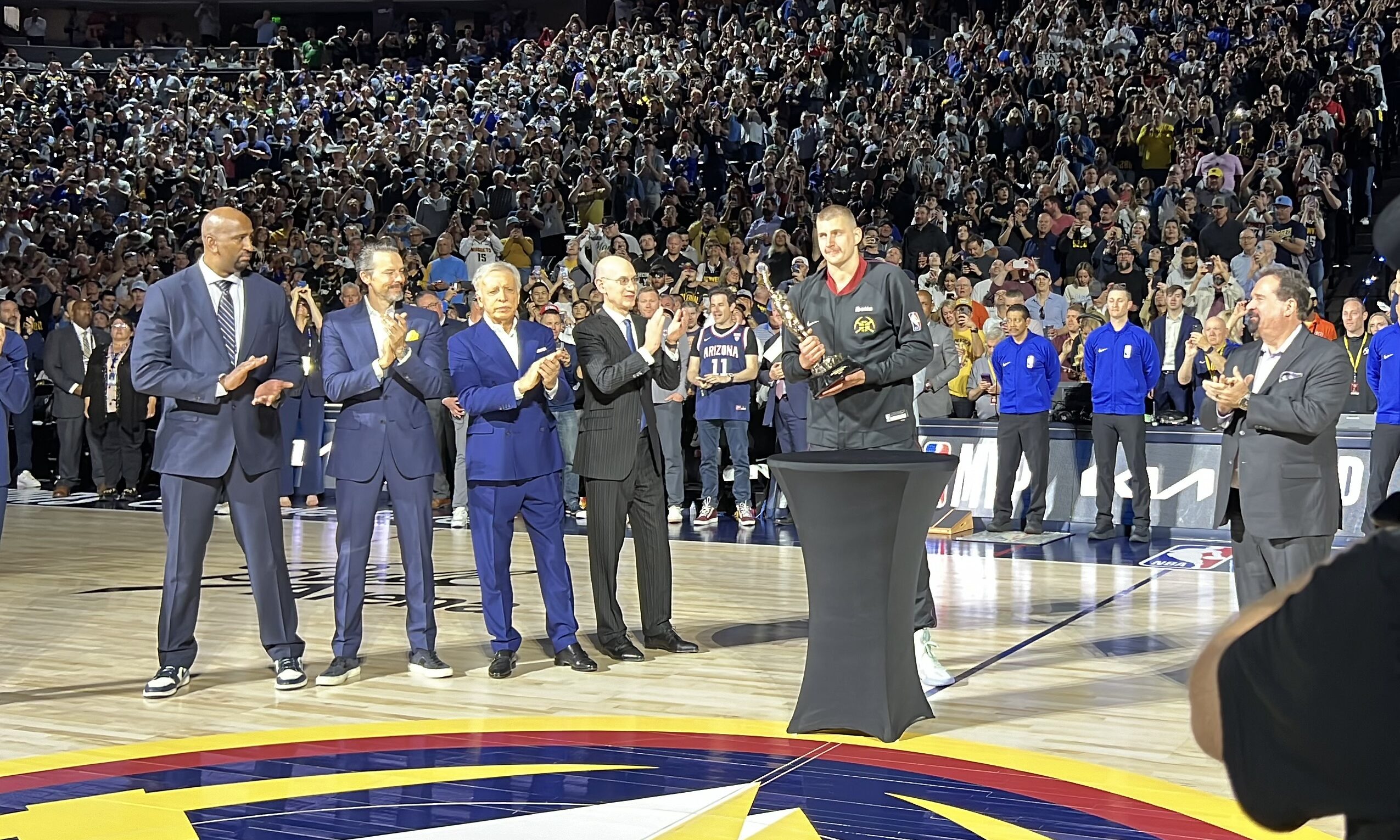 Nikola Jokic accepts MVP trophy...